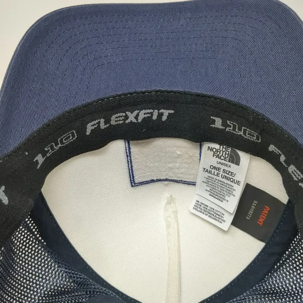 The North Face Trucker Hat Blue One Size White Red Mesh Back Snapback Logo Patch
